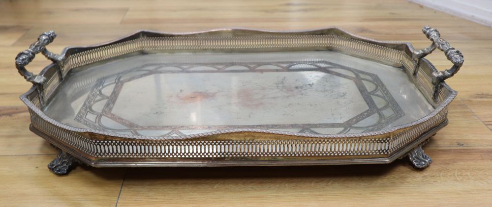 A plated two-handled gallery tray, width 65cm